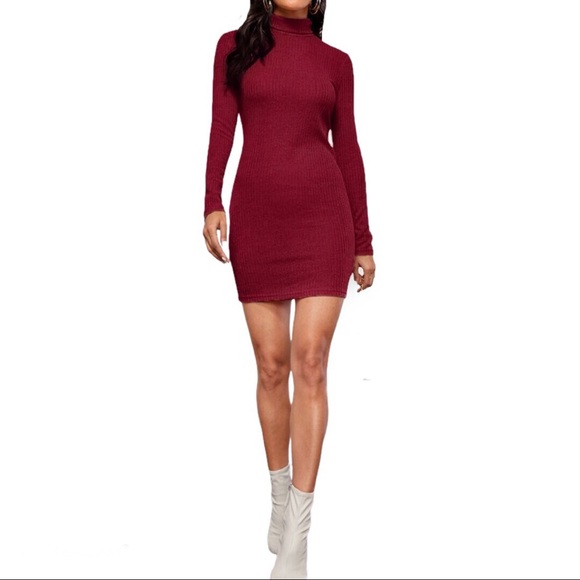 New! red turtleneck bodycon long sleeve dress - Picture 3 of 4